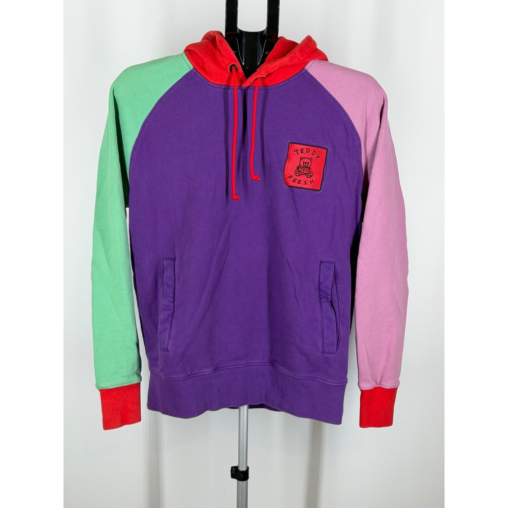 Teddy Fresh Colorblock Hoodie Purple Pink Green Red Bear Logo Sweatshirt Small